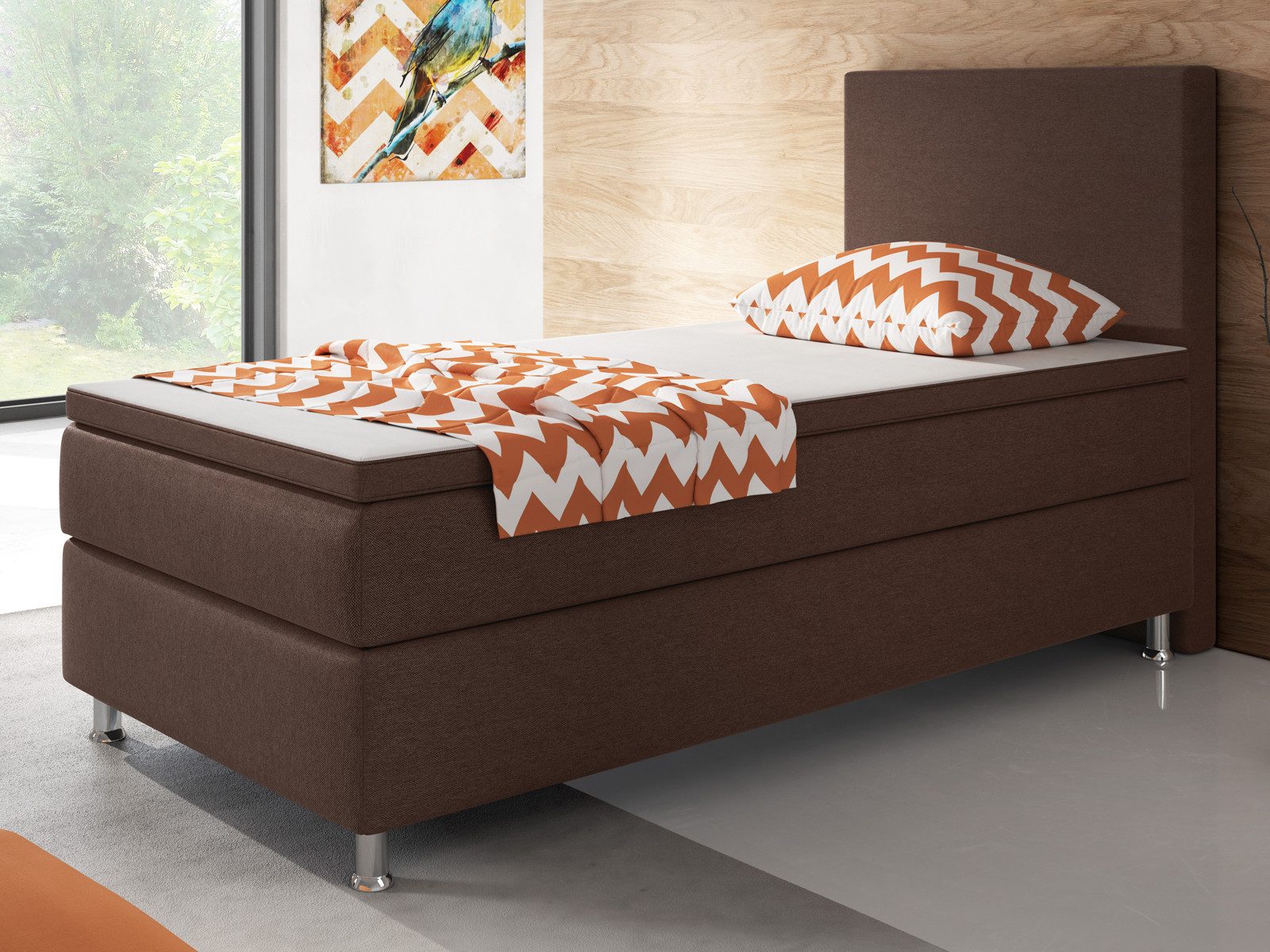 inter Boxspringbett Berlin Webstoff (90x200 cm, Boxspringbett-Set,7-Zonen-Taschenfederkernmatratze und Topper), Hohes Kopfteil, Inklusive Topper für optimalen Liegekomfort