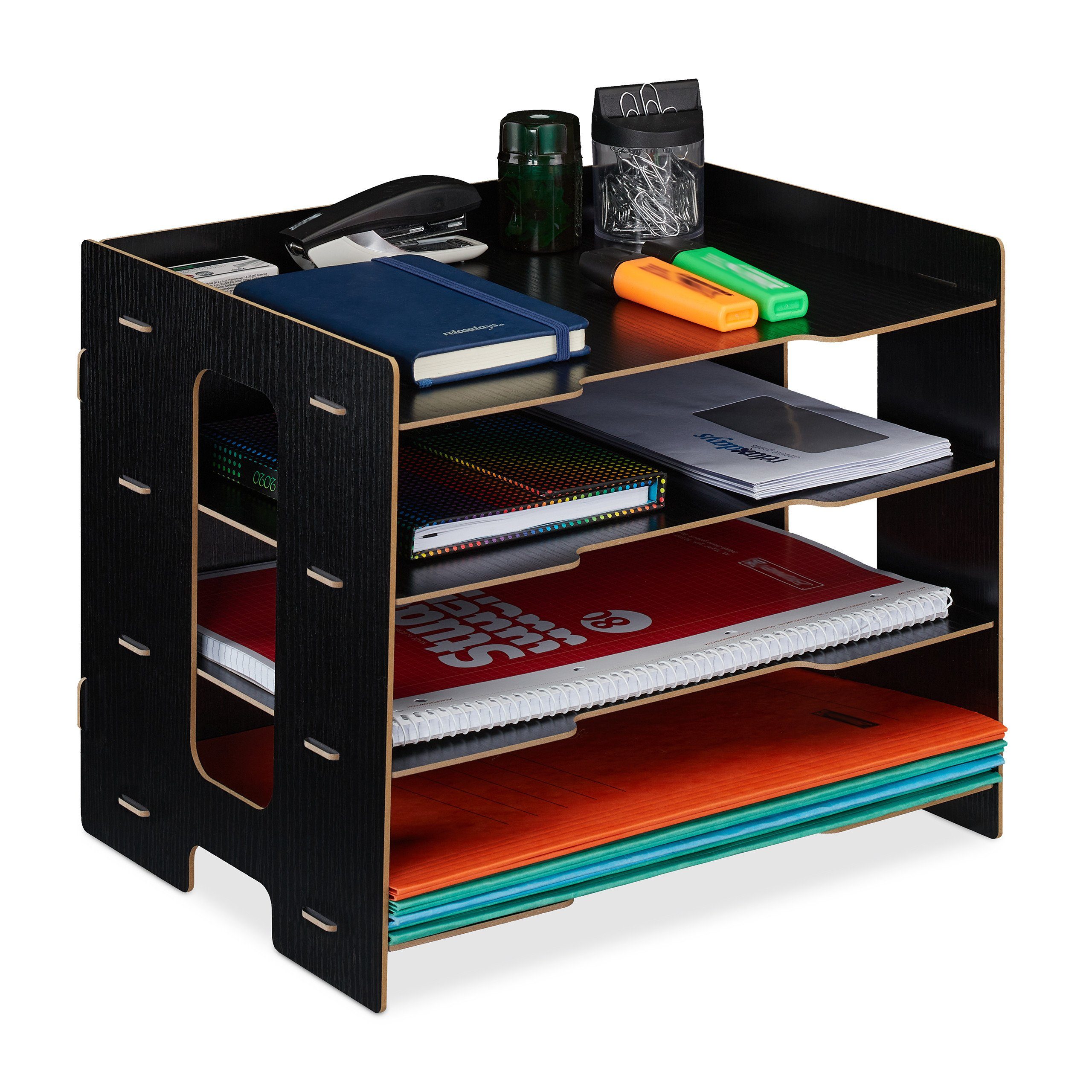 relaxdays Briefablage aus MDF mit 3 Fächern (1-St), schwarz