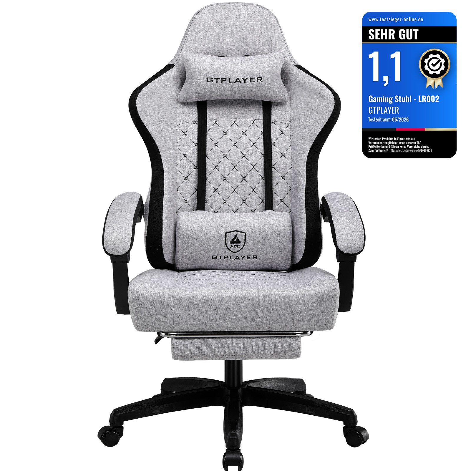 GTPLAYER Gaming-Stuhl Ergonomischer Gaming Sessel Schreibtischstuhl aus Stoff/Kunstleder (Pacekung), Federsitzkissen mit Fußstütze