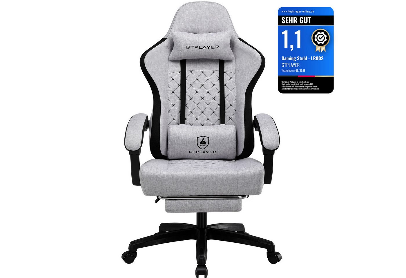 GTPLAYER Gaming-Stuhl Ergonomischer Gaming Sessel Schreibtischstuhl aus Stoff/Kunstleder (Pacekung), Federsitzkissen mit Fußstütze
