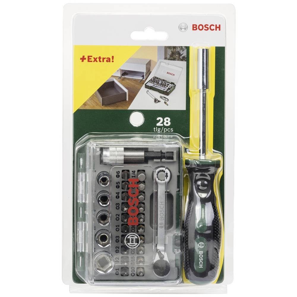 BOSCH Ratsche 27-teiliges Mini-Ratschen-Set + Handschraubendreher 2607017331, Inkl. Bit-Set