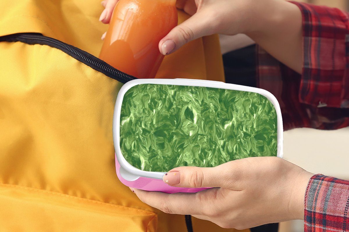 MuchoWow Lunchbox Farbe - Marmor Kunststoff - Brotdose Snackbox, rosa Erwachsene, Mädchen, (2-tlg), für Kinder, Kunststoff, Grün Brotbox Design, 