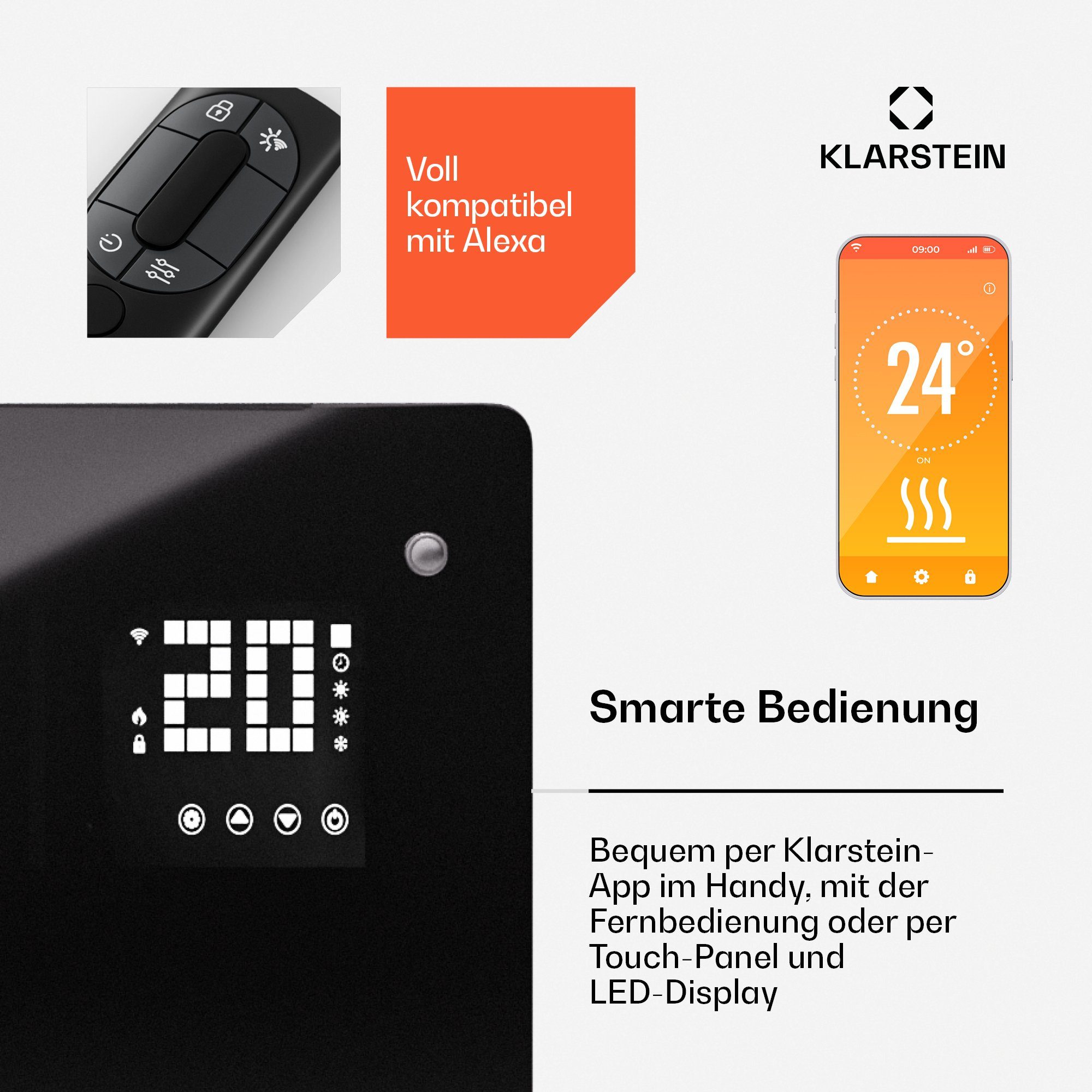 Schwarz Smart Badezimmer 1500 Bornholm Heizung Elektrische W, 1500, LED Wifi Küche Heizstrahler Klarstein Heizstrahler