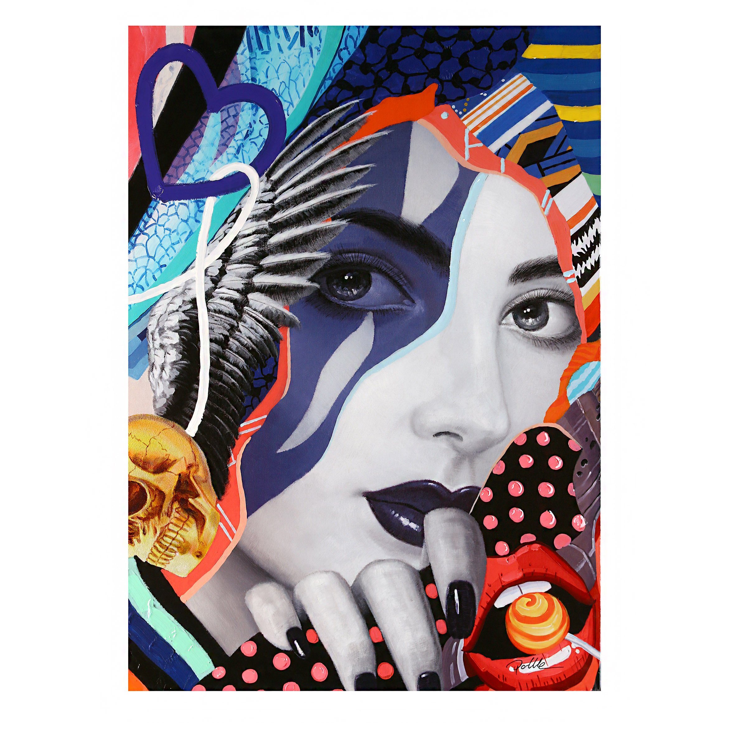 Wandbild GILDE Bild Pop Art Lady - mehrfarbig - H. 100cm x B. 70cm