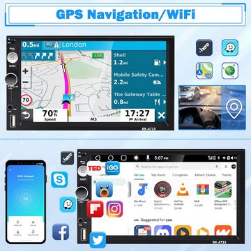 Hikity 7 Zoll HD Bildschirm 2DIN mit Navi Mirror Link+Rückfahrkamera+Mikrofon Autoradio (FM-Tuner, DAB, Eingebautes Bluetooth, GPS-Navigation, RDS, Touchscreen, Android Auto, Apple CarPlay)