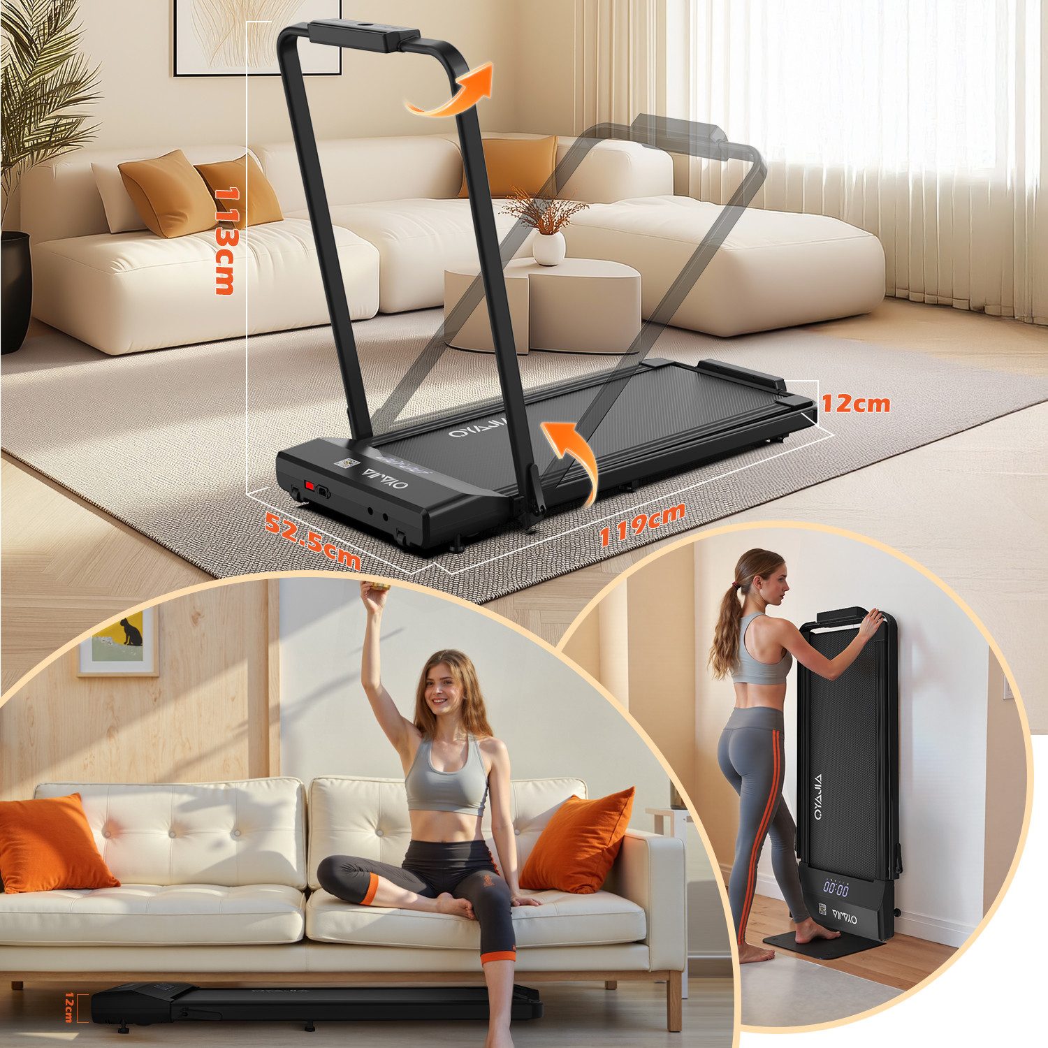 kehot Laufband Klappbares Laufband für Zuhause – 1–12 km/h & Bluetooth (Aluminium Laufband 40×95 cm – bis 120 kg belastbar, LED Display & 12 Programme – für Home Office Training), Ultraflach Klappbar – Stabiler Rahmen & Leicht Verstaubar