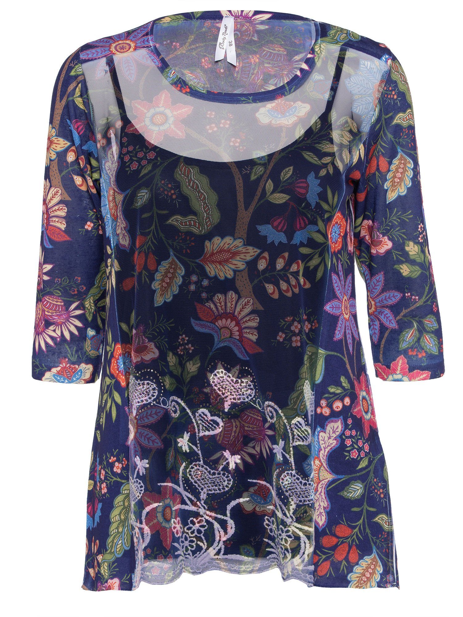 Body Needs Schlupfbluse Layershirt figurumspielend (Packung, mit Top) mit Farm-Flowers-motiv