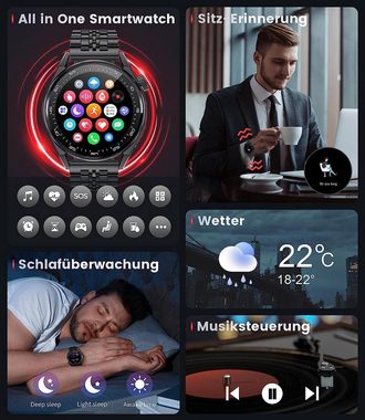 Lige Smartwatch (1,39 Zoll, Android iOS), Herren mit Telefonfunktion 100 Sportmodi Sportuhr Wasserdicht 360mAh