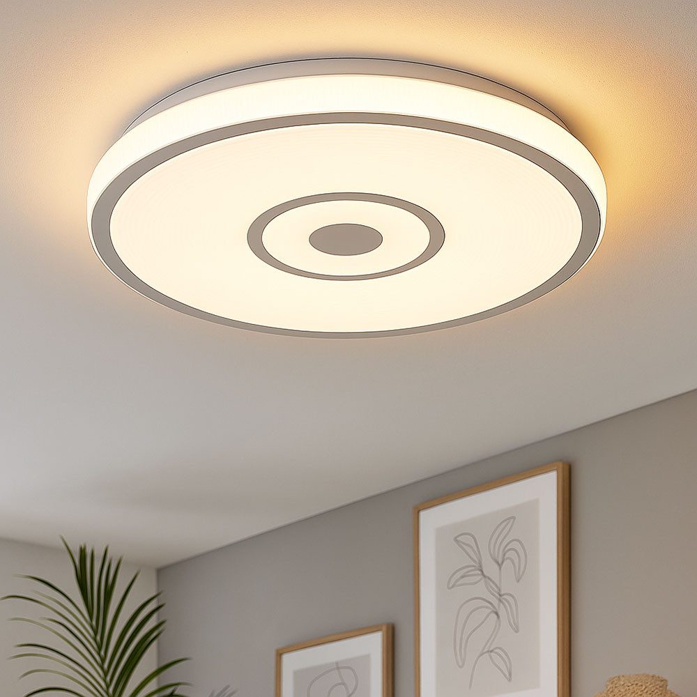 GLOBO LIGHTING LED Deckenleuchte, LED-Leuchtmittel fest verbaut, Farbwechsel, Neutralweiß, Kaltweiß, Warmweiß, Tageslichtweiß, Deckenleuchte Deckenlampe Schlafzimmer CCT Metall weiß Chromring LED