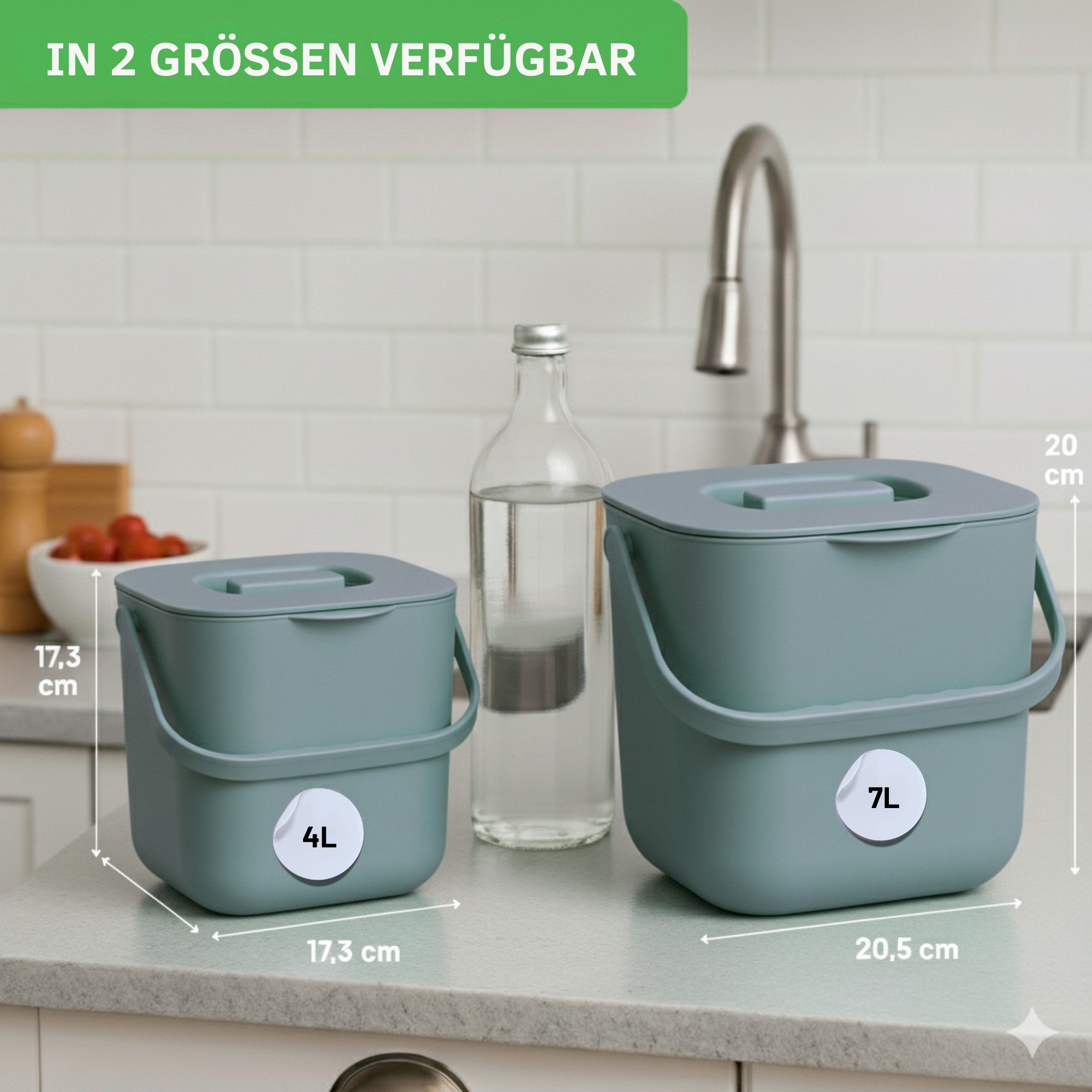 YourCasa Biomülleimer YourCasa® Biomülleimer Küche - Komposteimer für alltäglichen Biomüll, Mit Sieb, Spülmaschinenfest