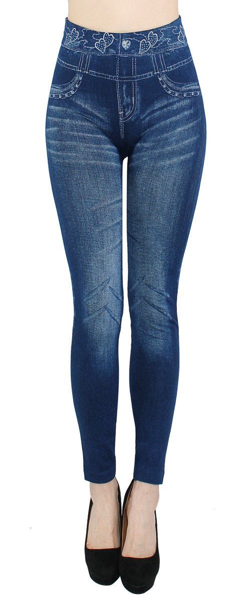 Damen Thermoleggings Thermo mit dy_mode Hochbund Jeggings Gefüttert Thermoleggings Bund, elastischem Leggings WL081-HeartBelt Jeans-Optik