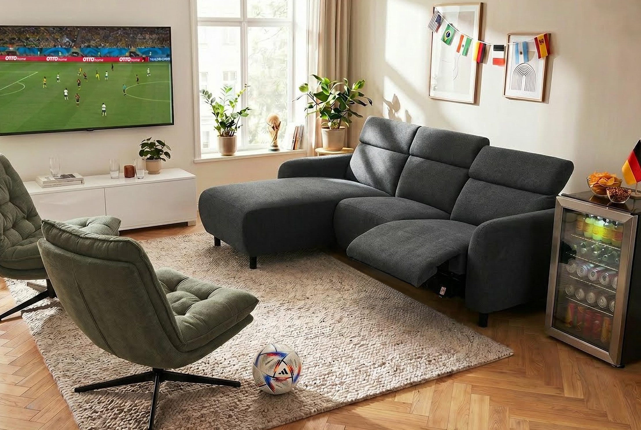 OTTO home Ecksofa SKAANE Struktur, L-Form, 274 cm, manuelle/elektrische Relaxfunktion, rundes Design, Kopfteilverstellung, Federkernpolsterung