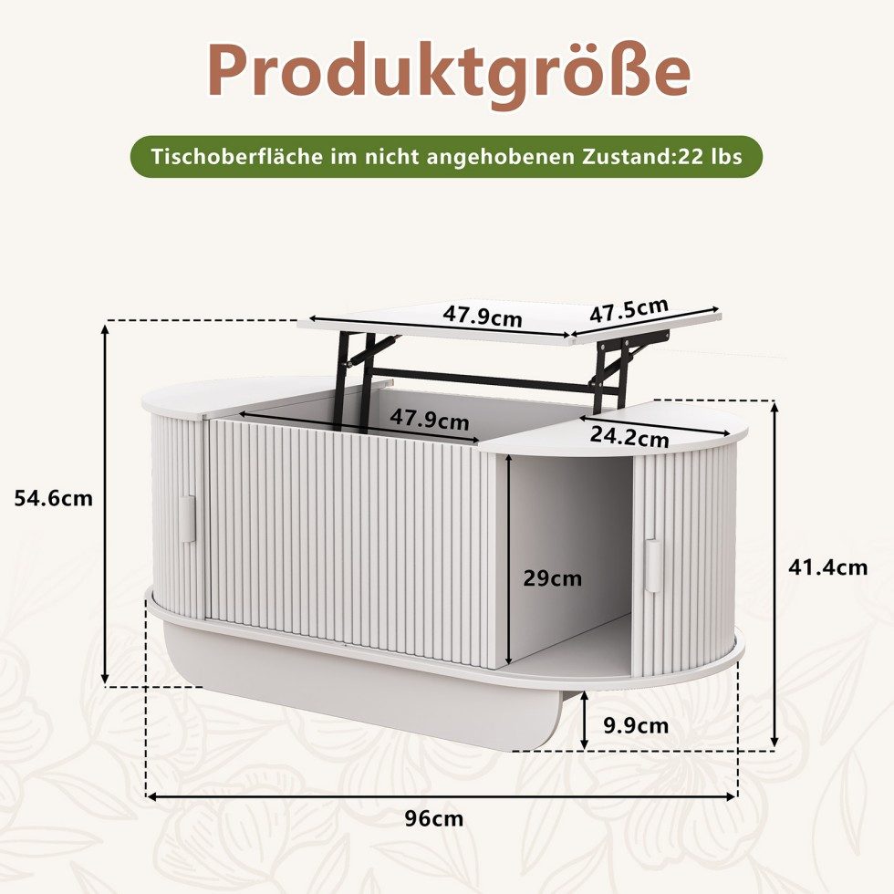 SVEYLXA Couchtisch Höhenverstellbarer mit Stauraum & Schiebetüren, Lift-Top (1-St) – Bild 4 von 5