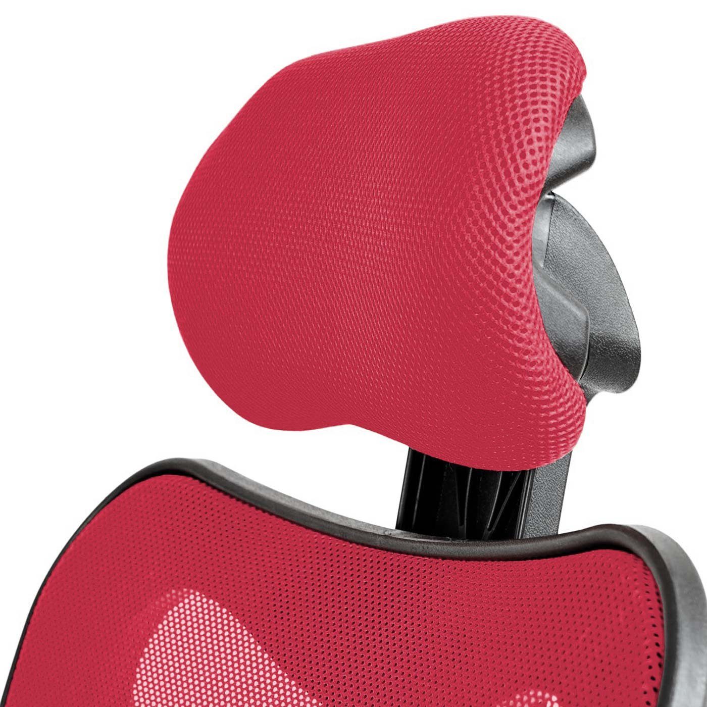 flexible Kopfstütze Pamplona, rot stufenlos + Höhenverstellbare höhenverstellbar, Kopfstütze MCW Lendenwirbelstütze Armlehnen, Schreibtischstuhl
