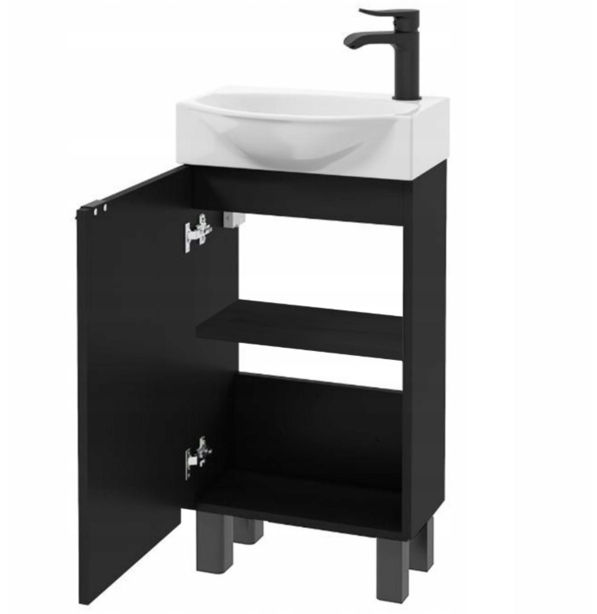 STAMAR Waschbeckenunterschrank Badmöbel Standschrank 40 cm mit Waschbecken Schwarz Armatur Unterschrank stehend Keramik Siphon Set schmal schwarz Sigma