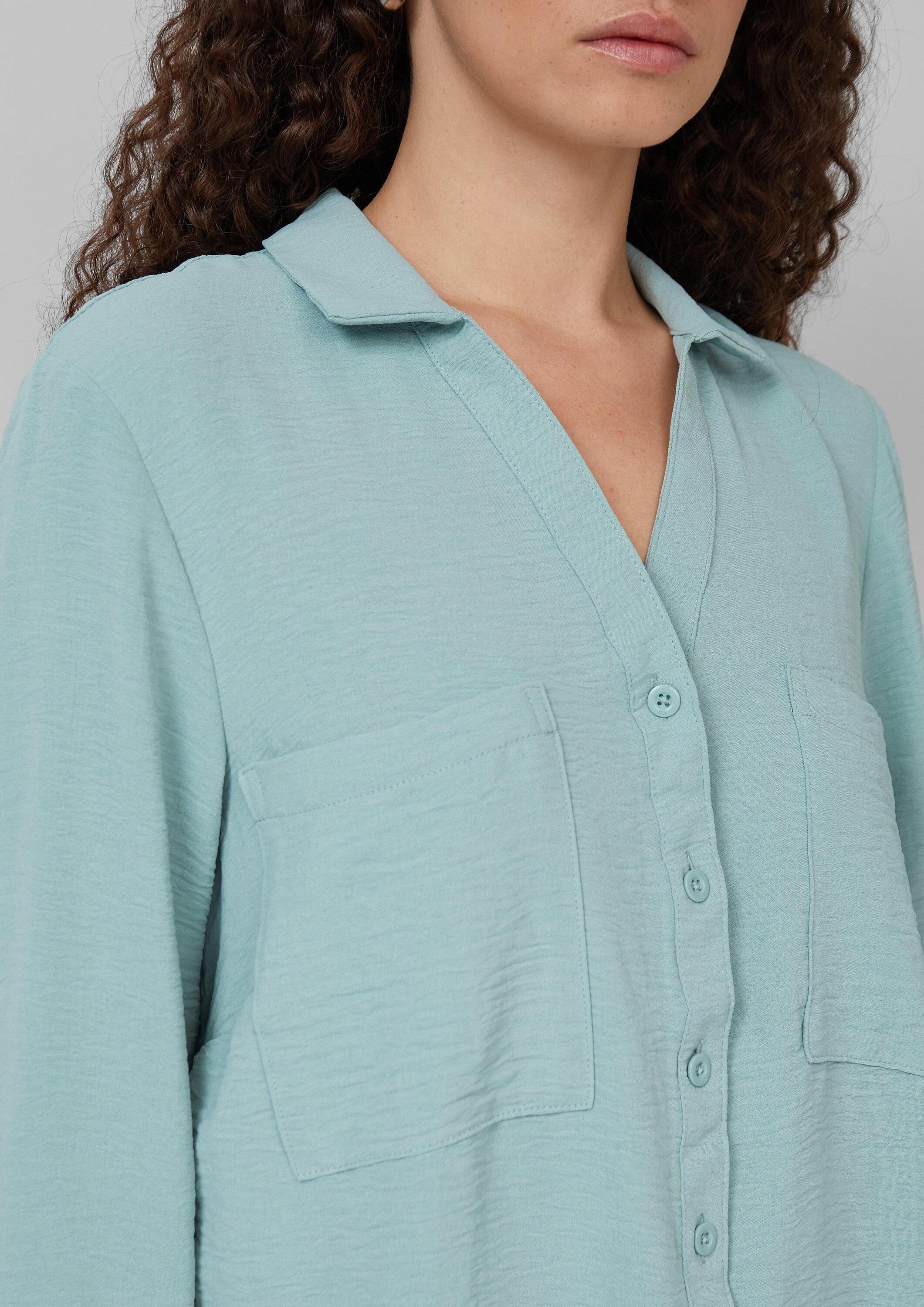 QS Langarmbluse Bluse Crêpebluse mit Turn-up-Ärmel