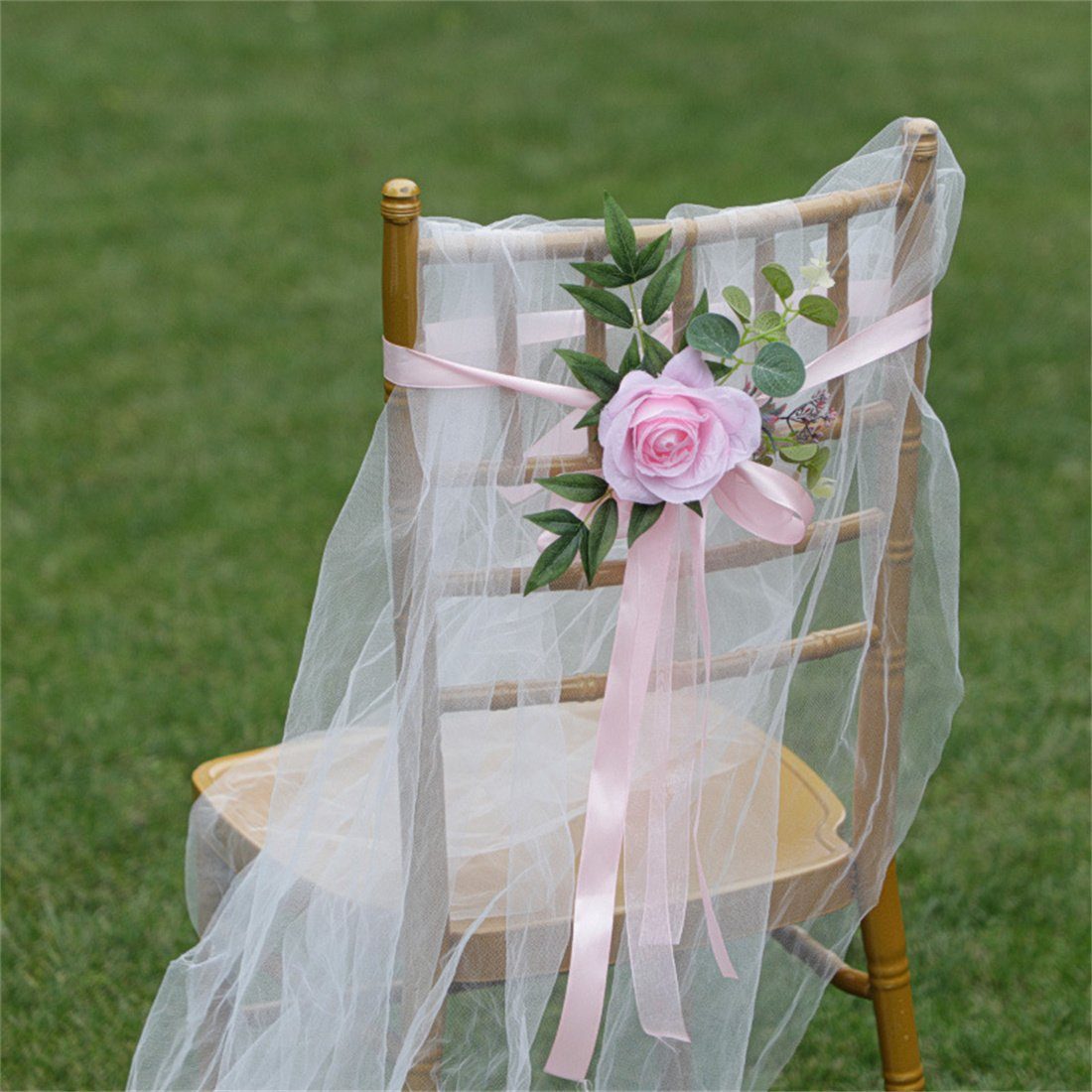 Kunstkranz Dekorative Blumen für die Stuhllehne bei Hochzeiten, simuliertes Grün, DÖRÖY Rosa