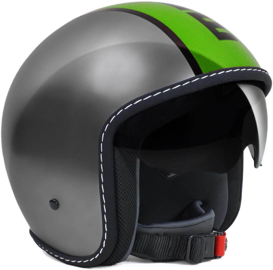 Momo Motorradhelm Momo Design Blade Alu/Green Jet Helmet, integriertes Sonnenvisier