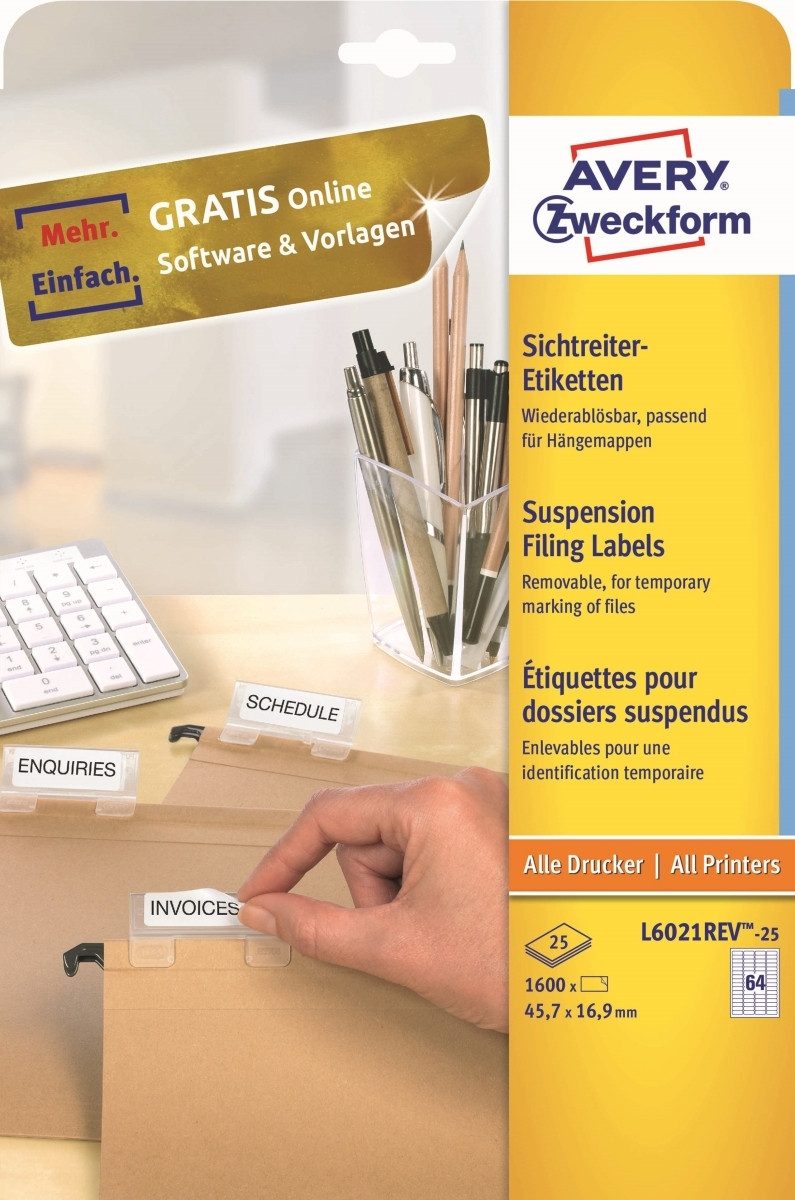 Thumbnail - Avery Zweckform Etiketten Etiketten Inkjet/Laser/Kopier 45.7x19.9mm VE=1600 Stück weiß