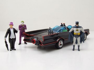 JADA Modellauto Batmobile Classic Batman TV-Serie 1966 schwarz mit Figuren Modellauto, Maßstab 1:24