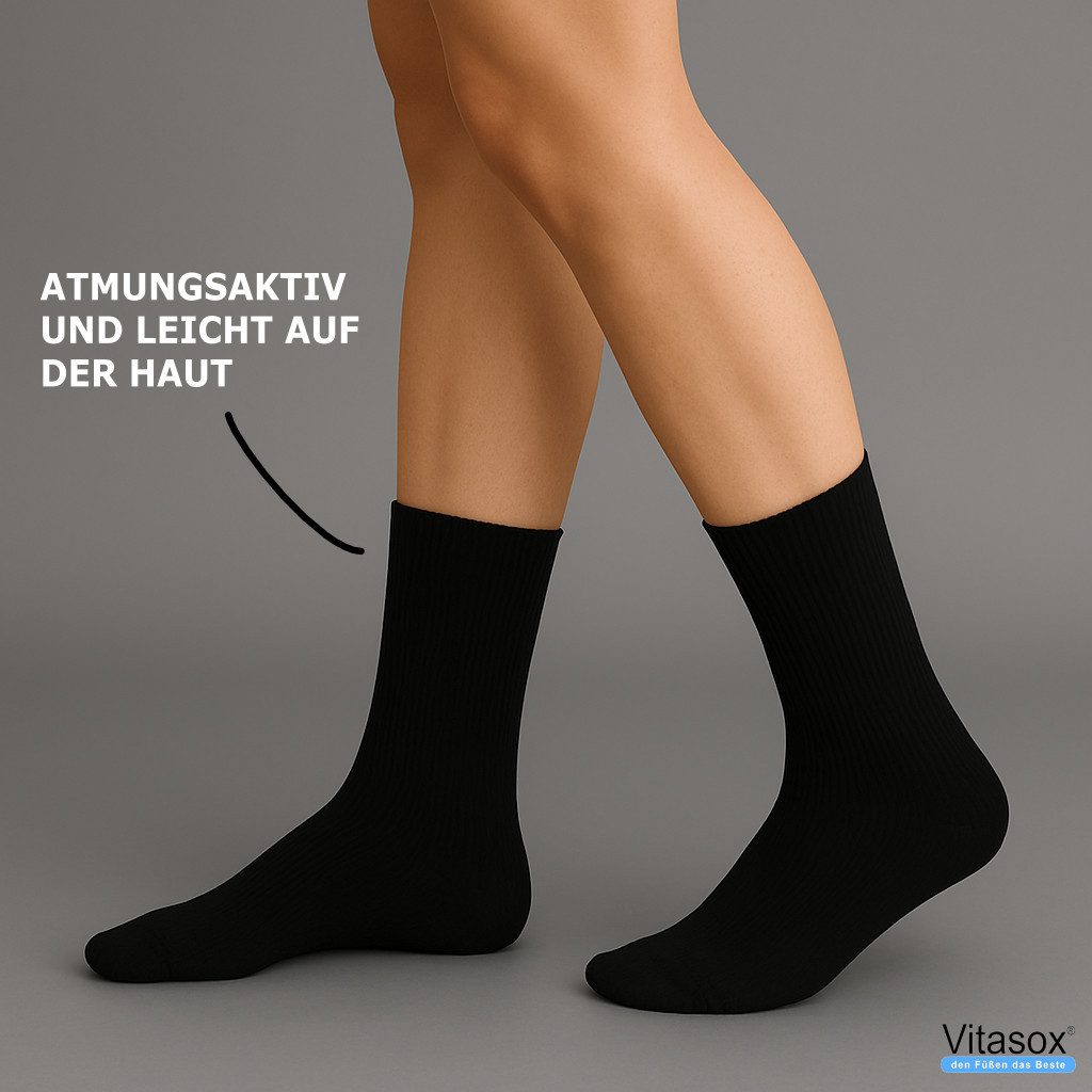 Vitasox Diabetikersocken für Damen - aus Baumwolle ohne Gummi, ohne Einschneiden und Abdrücken (6-Paar) mit weichem und dehnbarem Komfortbund