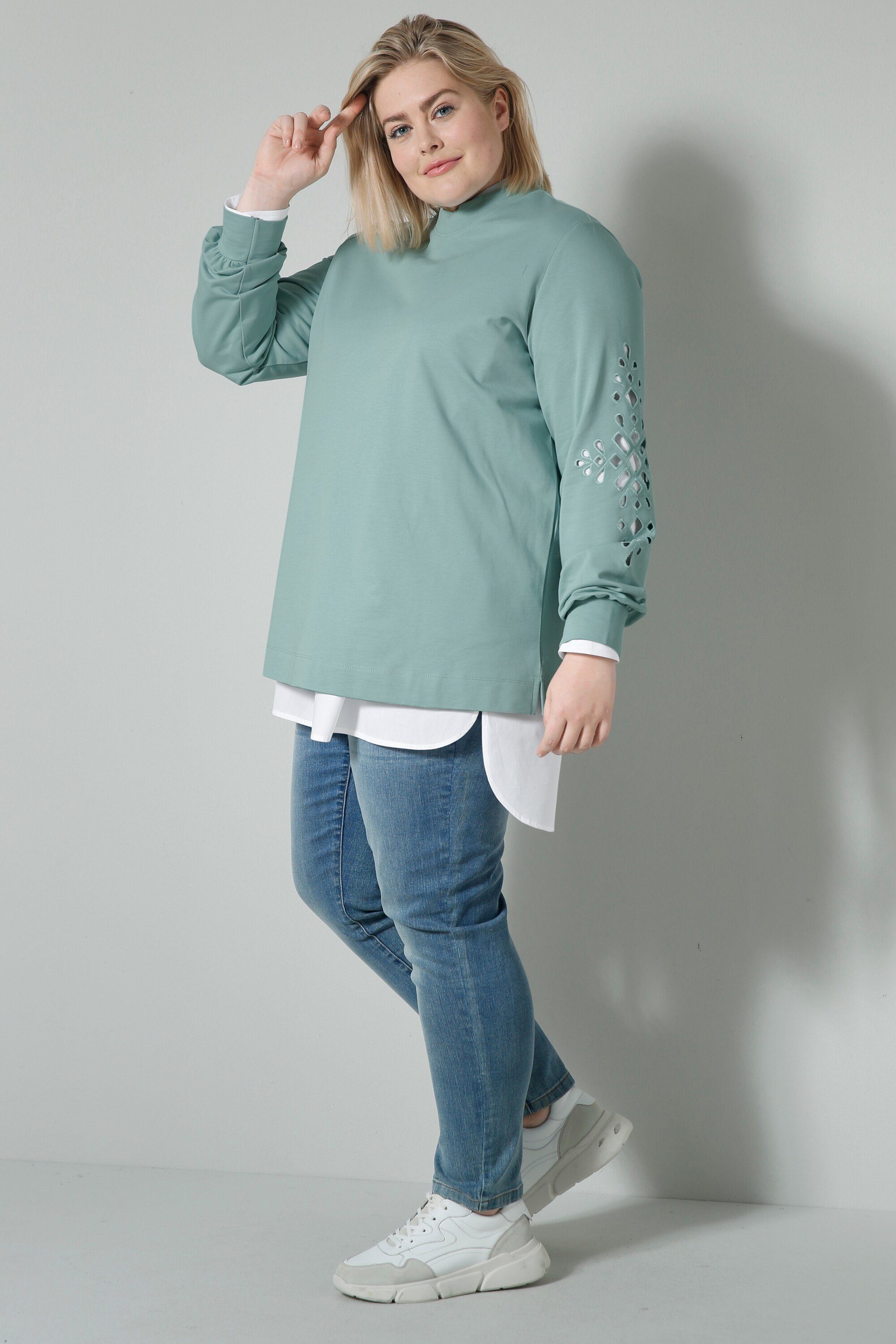 Sara Lindholm Sweatshirt Sweatshirt Rundhals Langarm mit Lochstickerei