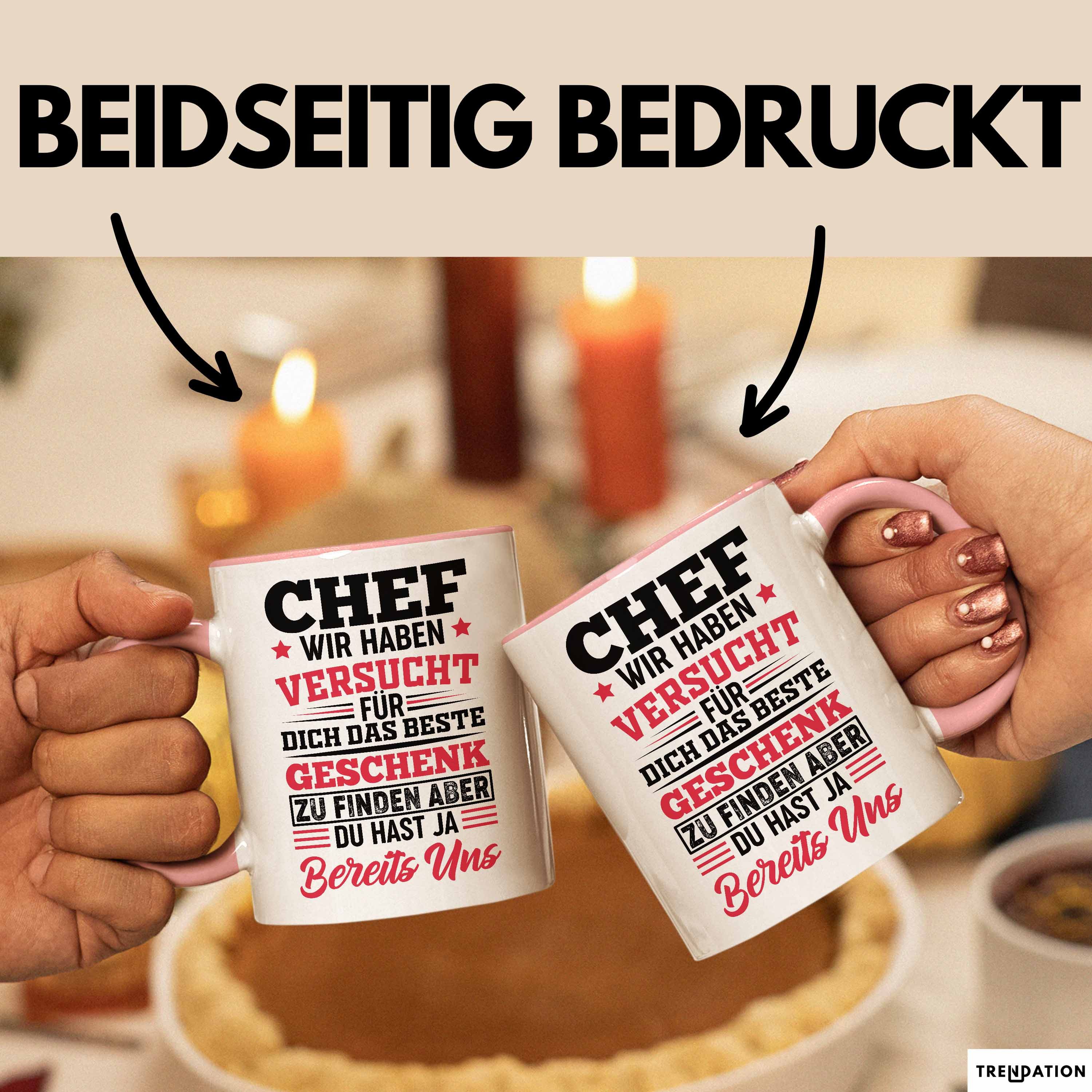 Trendation Tasse Chef Geschenk Lustig Tasse für Chef vom Team Wir Haben Versucht Das Be