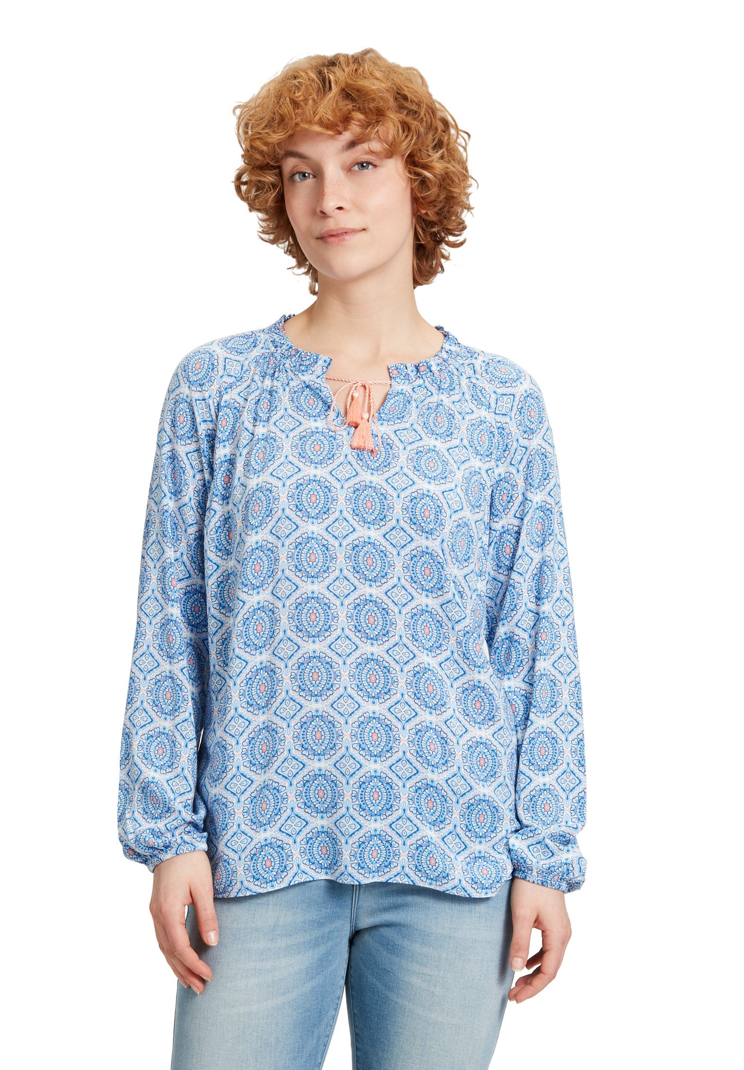 Cartoon Damen Bluse Mit Raffung – Lässiges Langarm-Shirt In Grün/Lila, Leicht & Atmungsaktiv – Perfekt Für Alltag & Freizeit