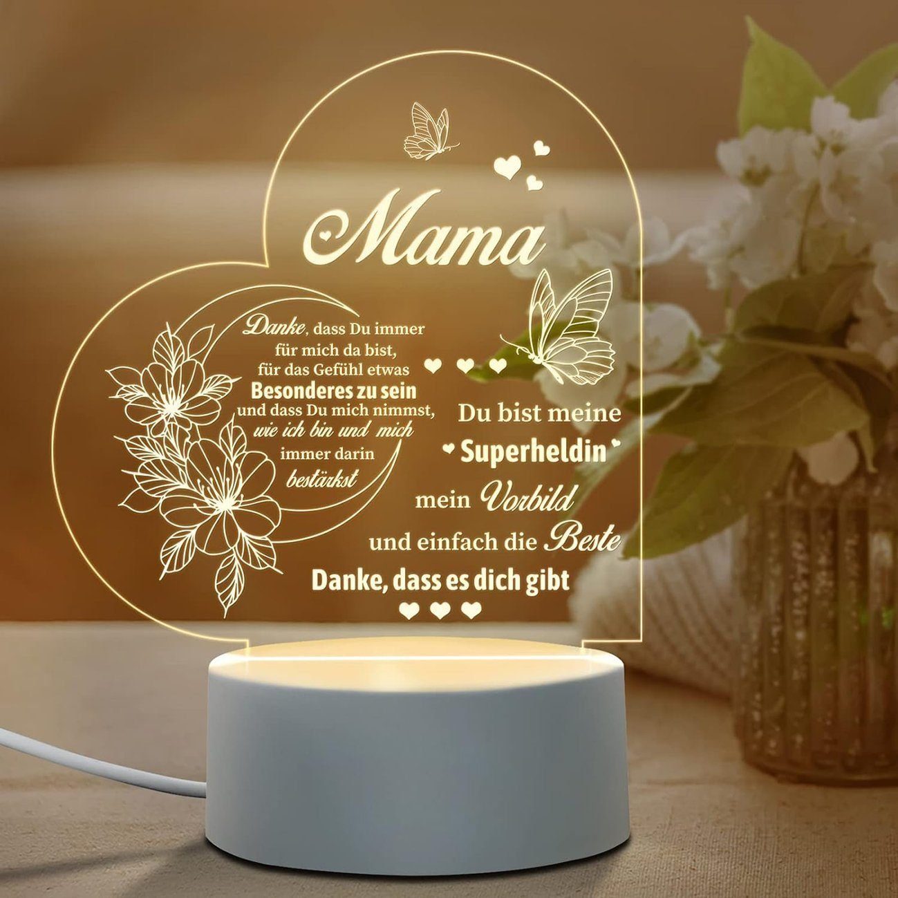 yozhiqu LED Dekolicht LED-Lampe, Nachtlicht, personalisiertes Geschenk für Mama, Hochwertige Qualität: Blendfreies, flackerfreies Licht., Geburtstagsgeschenk für Mama (Herz)Geschenke
