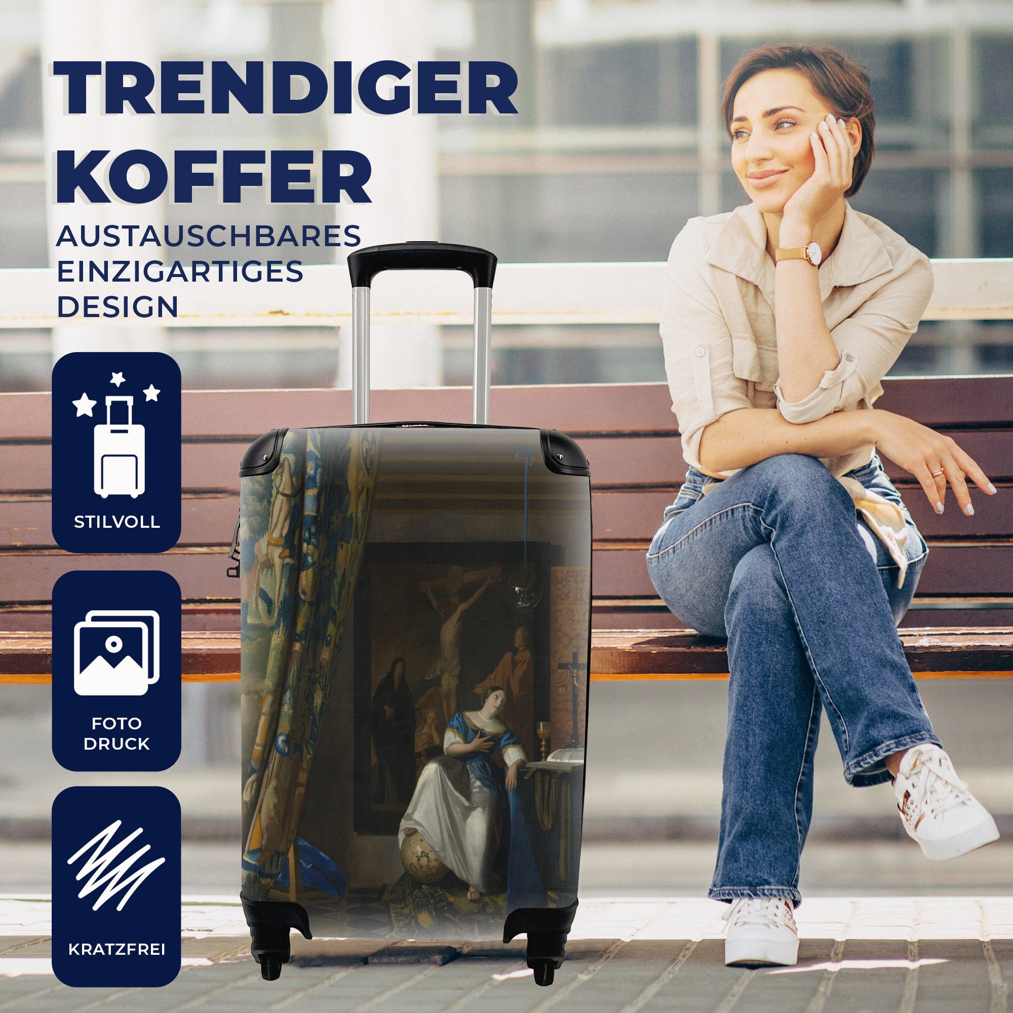 des Reisekoffer Glaubens MuchoWow Vermeer, mit rollen, Trolley, Handgepäck - Rollen, Allegorie Reisetasche Ferien, 4 für Handgepäckkoffer Johannes