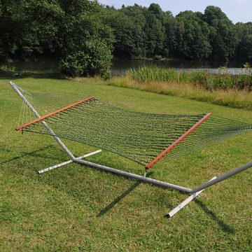 HOPLO Stabhängematte Deluxe Hängematte grün 3-fach geflochtenem Polyester Seil wetterfest, Wetterfestes Material