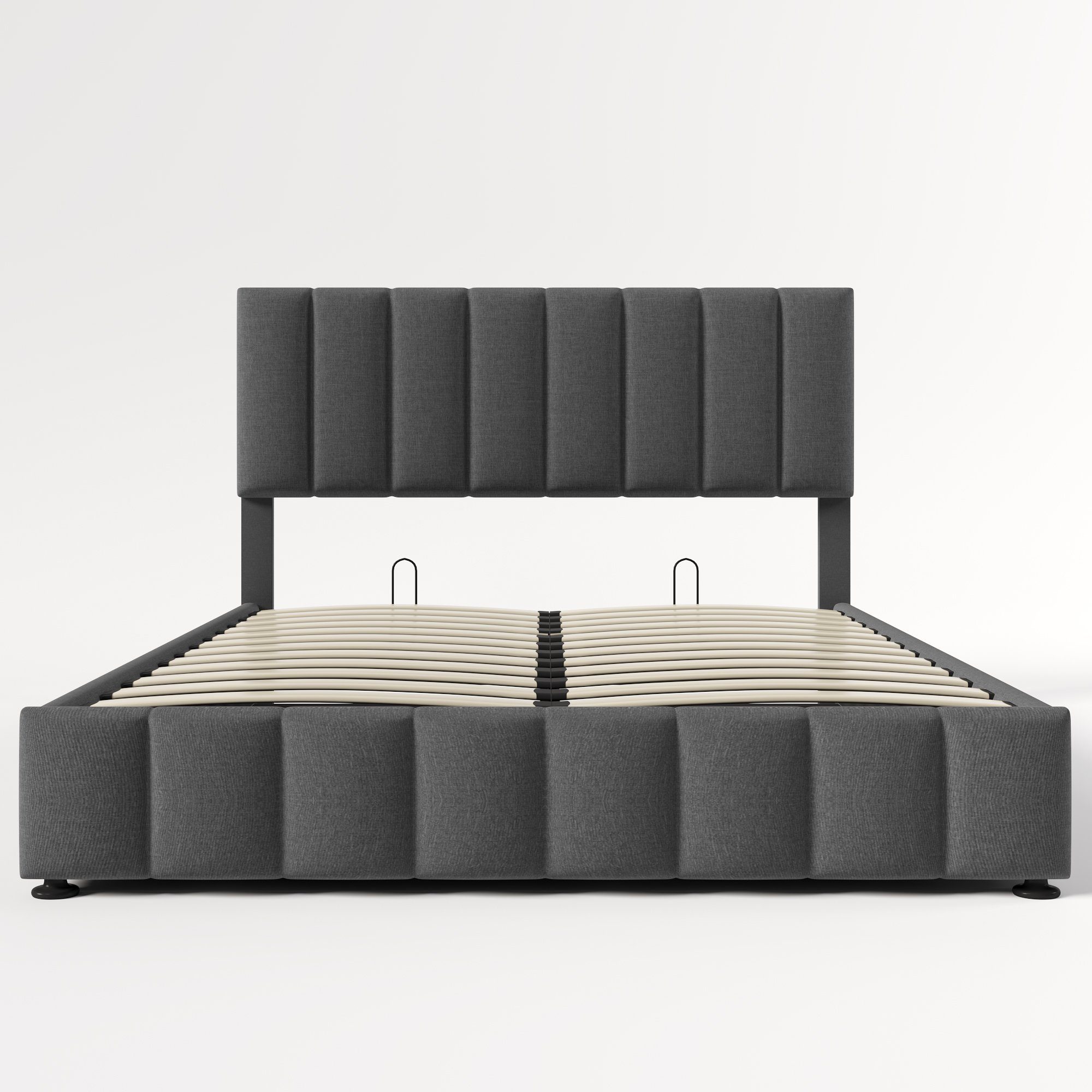 Polsterbett (Funktionsbett mit Bettkasten und Lattenrost), Hydraulisch Bett 140x200cm, Verstellbares Kopfteil, Bezug aus Leinen
