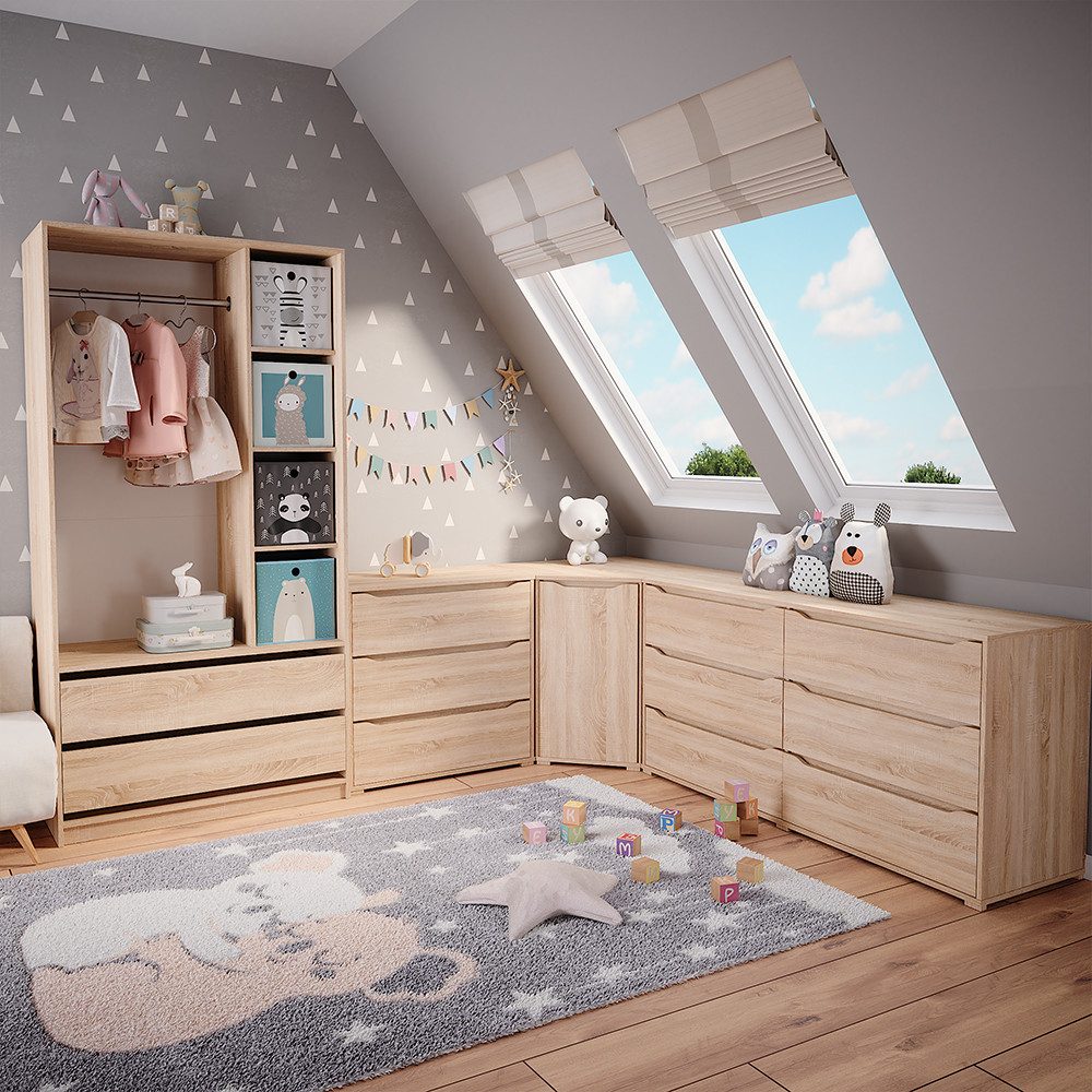 Vicco Kleiderschrank Elmo, Sonoma, 100 x 200 cm mit 2 Schubladen