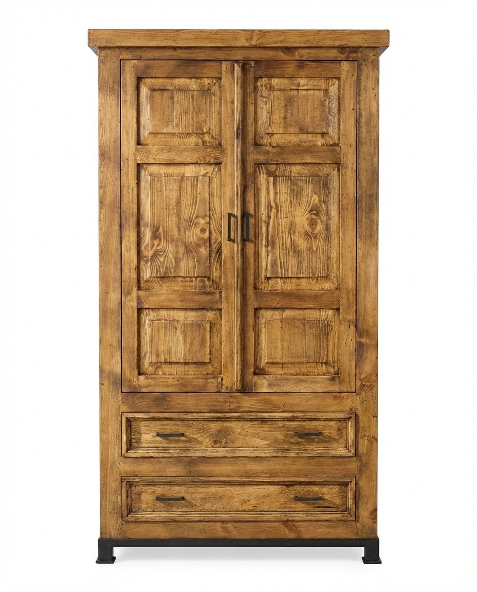 WOLF MÖBEL Kleiderschrank MEXIKO Schrank mit 2 Schubladen, 2 Einlegeböden, Kleiderstange, Eisen (119x57x188)