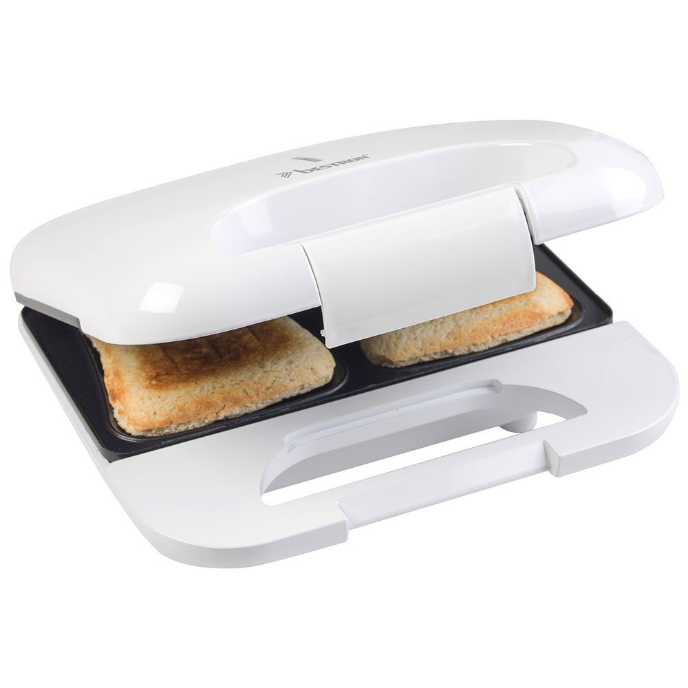 bestron Sandwichmaker, Sandwich elektrisch 2 weiß Grill Toaster antihaft Maker Camping