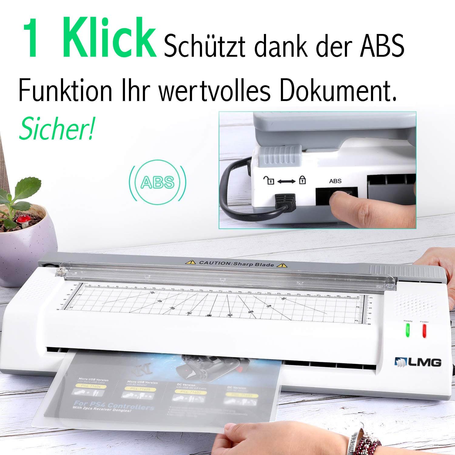 LMG Germany Laminiergerät MULTILAM - Laminiergerät A3 mit Hebelschneider integriert, A3, Heiß/Kalt, Schneidgerät, Rücklauf, 125mic, Eckenrunder – Bild 3 von 5
