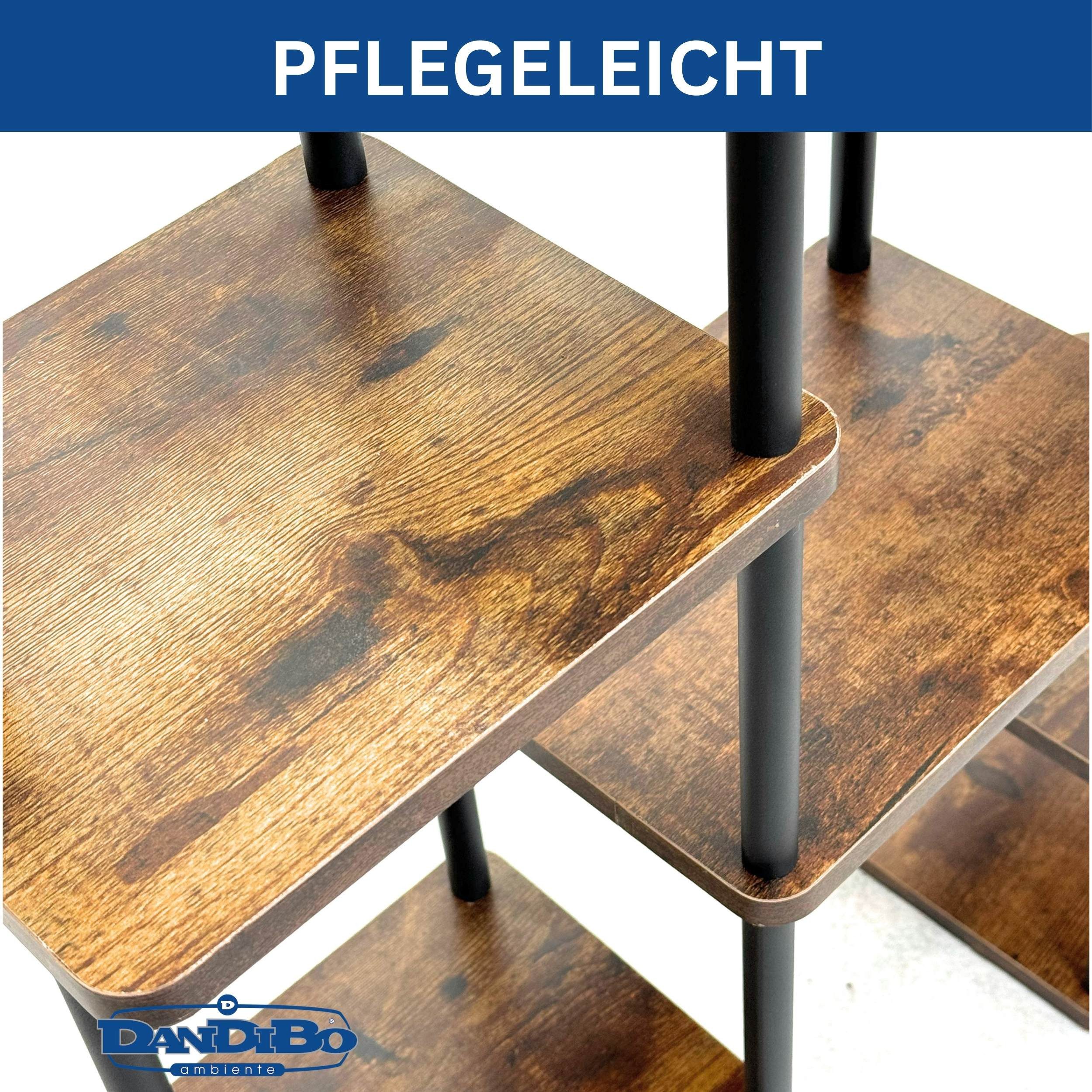 DanDiBo Blumenständer Wohnzimmer Metall Schwarz 6 Etagen Holz 96584 Blumenregal 100 cm, Blumentreppe Pflanzenständer Design Pflanzentreppe