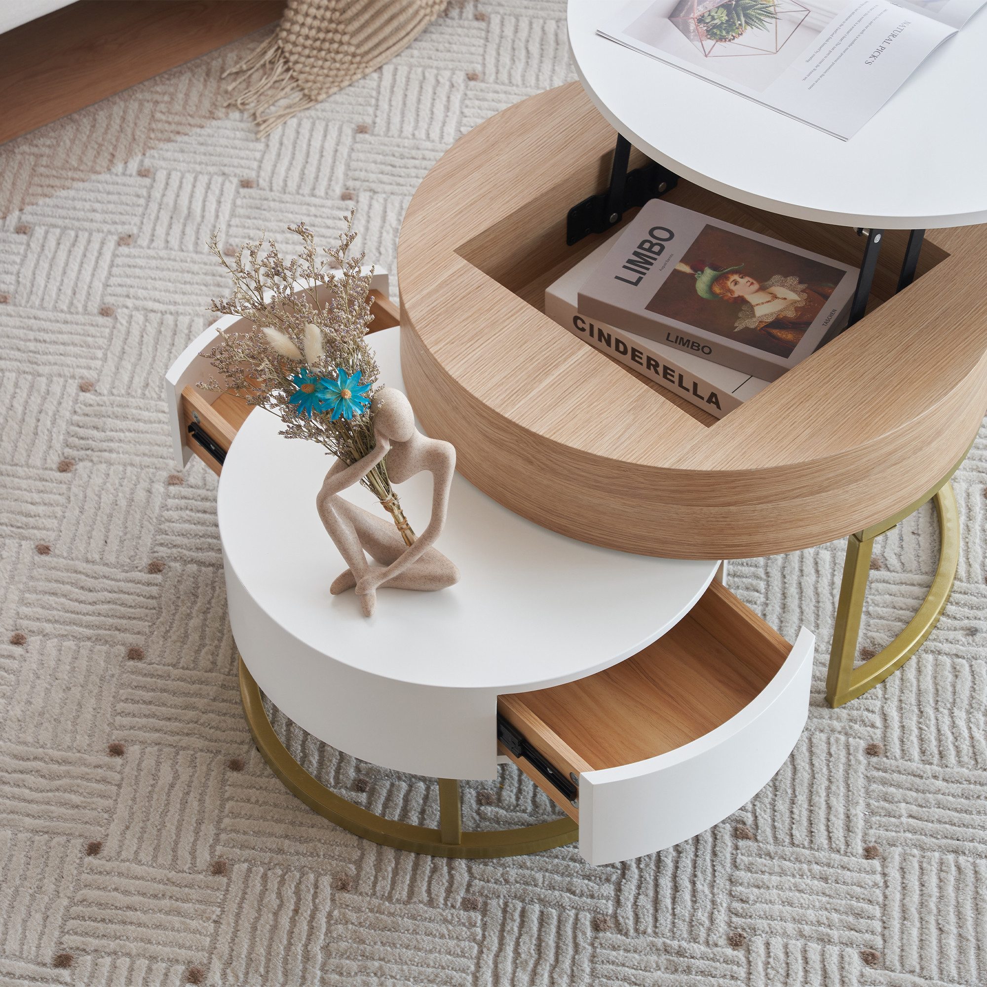 Refined Living Couchtisch Goldener Satztisch, hochklappbare Couchtischkombi günstig online kaufen