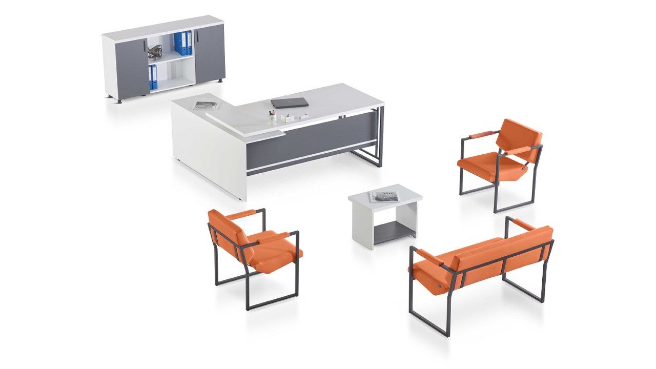 Xlmoebel Schreibtisch Designer Arbeitszimmer Garnitur mit Tisch, Sideboard und Sessel (Garnitur, 6-St., Arbeitszimmer Garnitur), Made in Europa