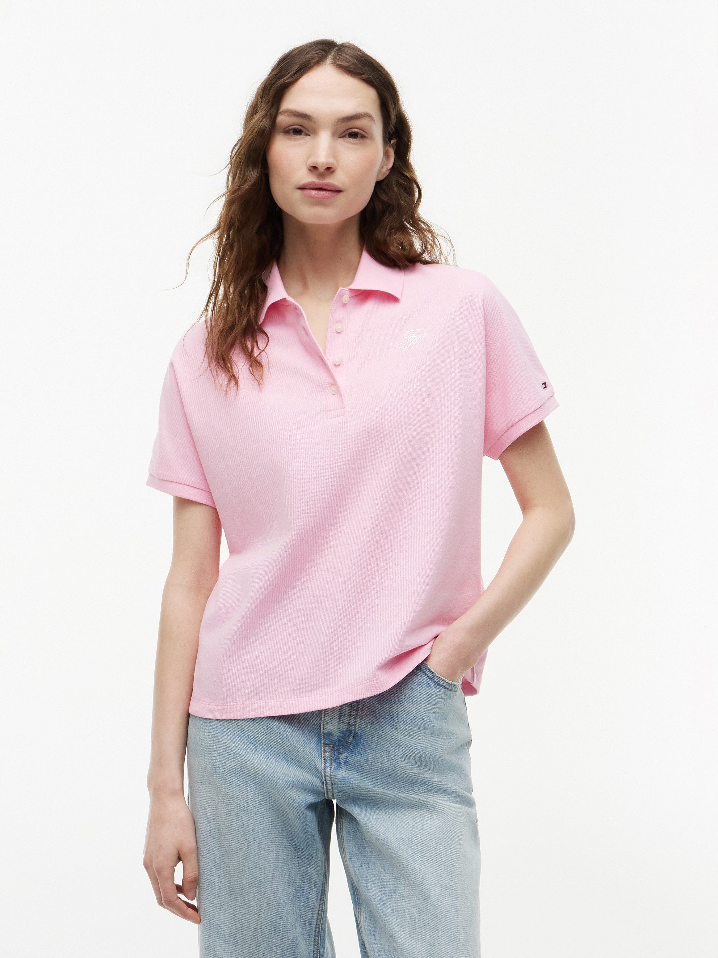 Tommy Hilfiger Poloshirt TH SCRIPT MODERN SS POLO Baumwollmischung, Polokragen, kurze Knopfleiste