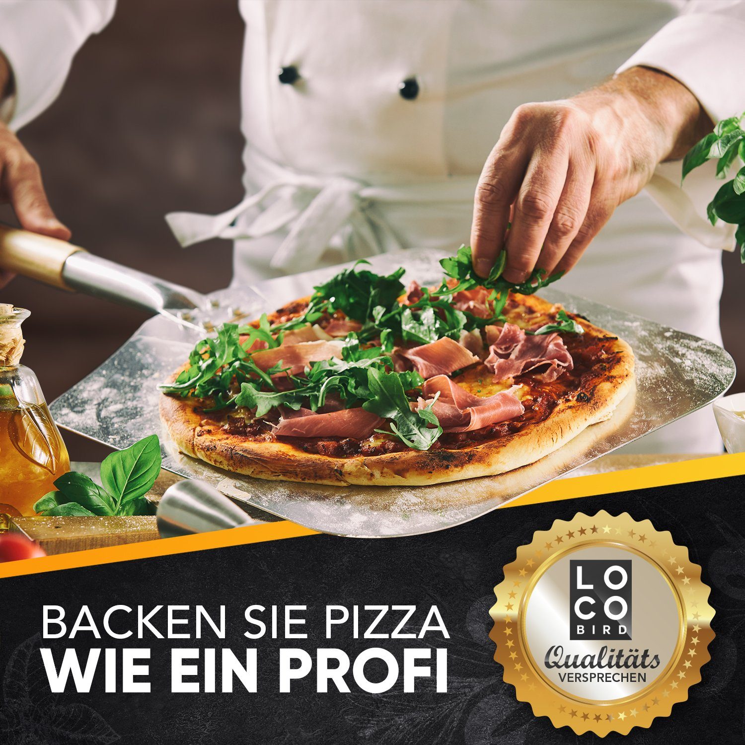 Loco Bird Pizzaschieber aus rostfreiem Aluminium, Pizzaheber mit abgerundeten Kanten