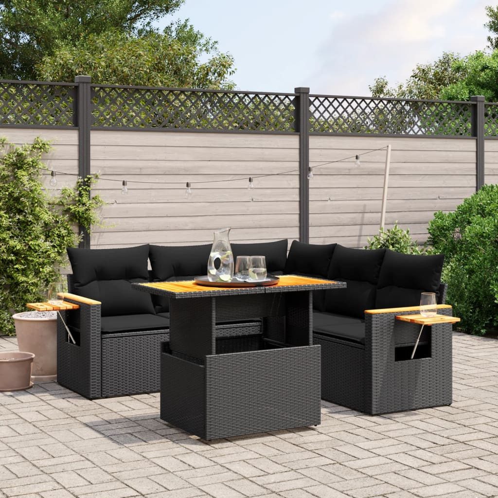 Garten-Essgruppe Garten-Sofagarnitur Schwarz PE-Rattan Echtholz 100x55x44/73 cm