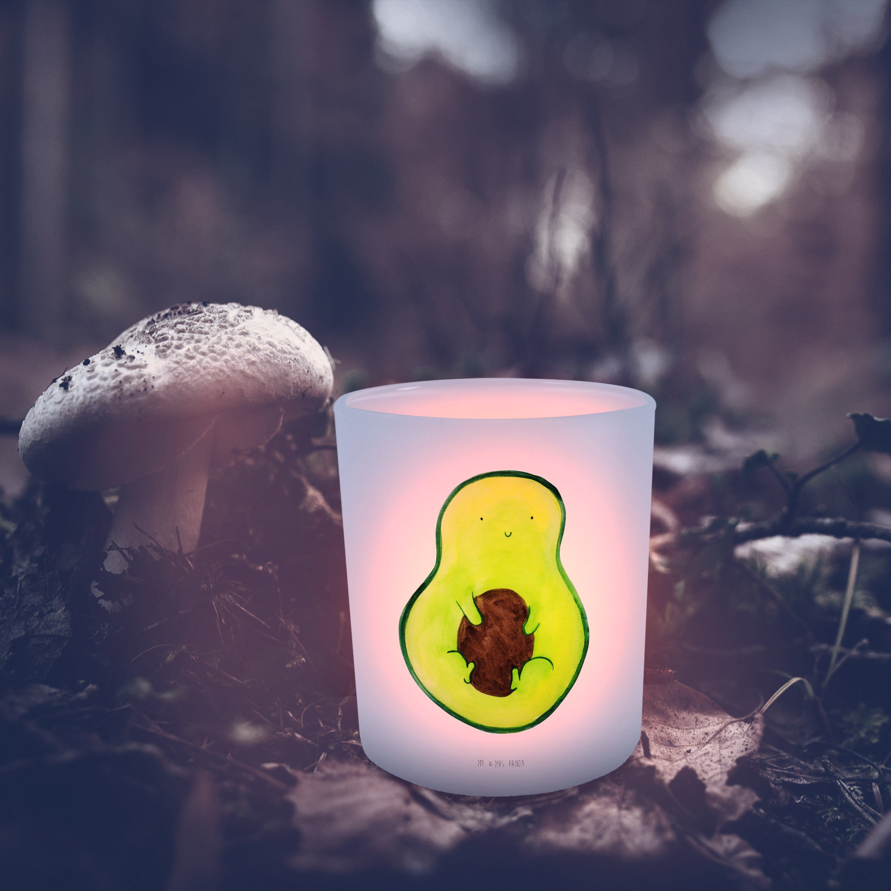 Mr. & Mrs. Panda Windlicht Avocado mit Kern - Transparent - Geschenk, Kerzenlicht, Windlicht Ker (1 St)