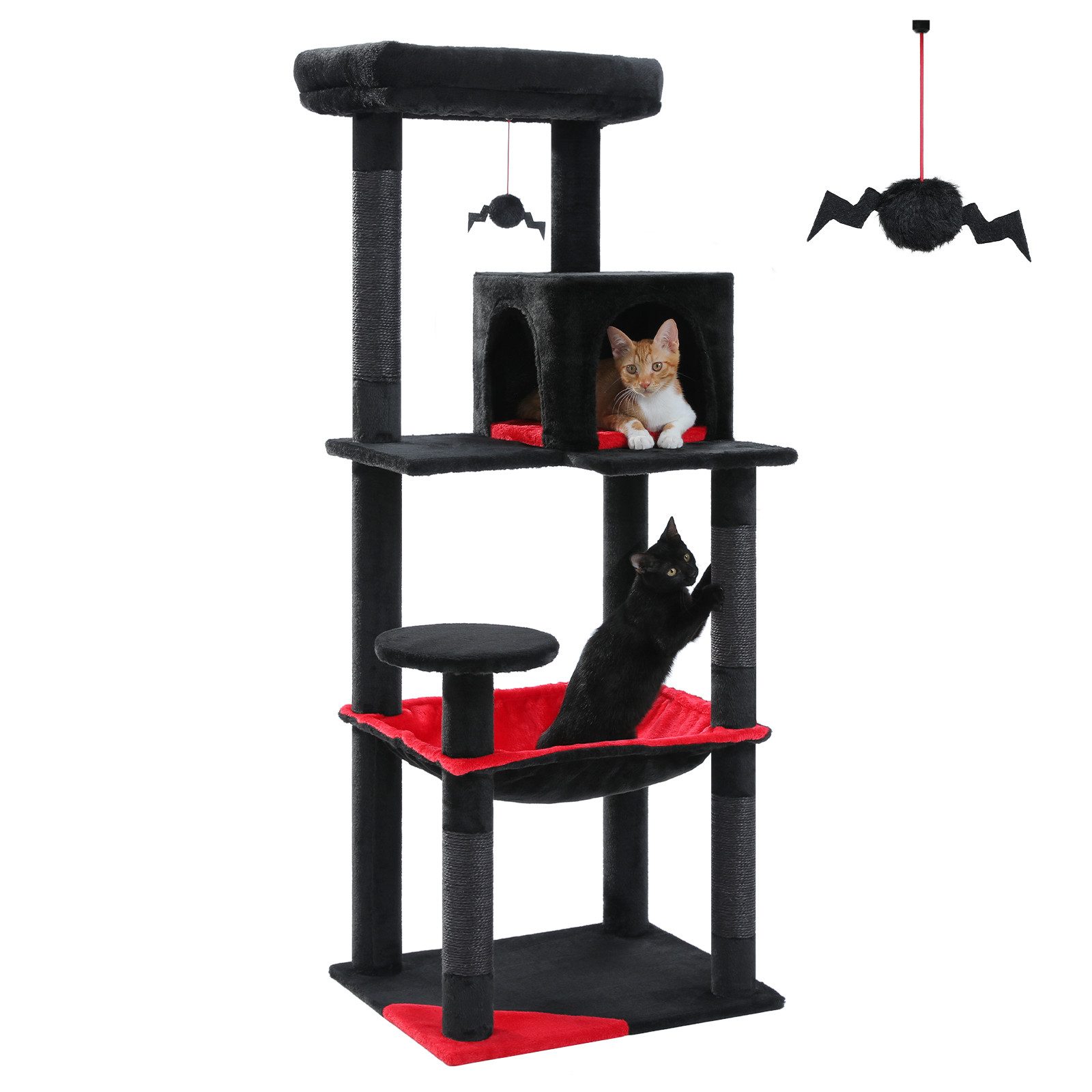 PAWZ Road Kratzbaum Kratzbaum 143cm Groß Katzenspielturm stabiles schönes Katzenhaus, Größe Höhle Hängematte