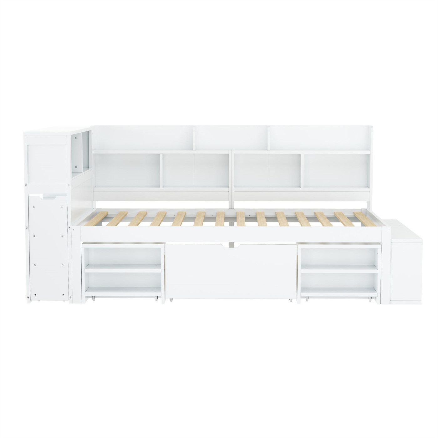 autolock Kinderbett Kinderbett,90*200 cm,Einzelbett,multifunktionales Kinderbett, mit Schubladen,Bücherregal und Stauschrank,großer Stauraum