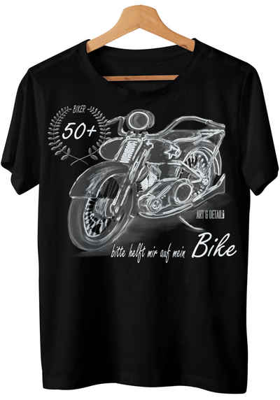 Art & Detail Shirt T-Shirt Geburtstag - Ich bin über 50! Bitte helft mir aufs Bike! Biker, Motorradfahrer, Geschenk