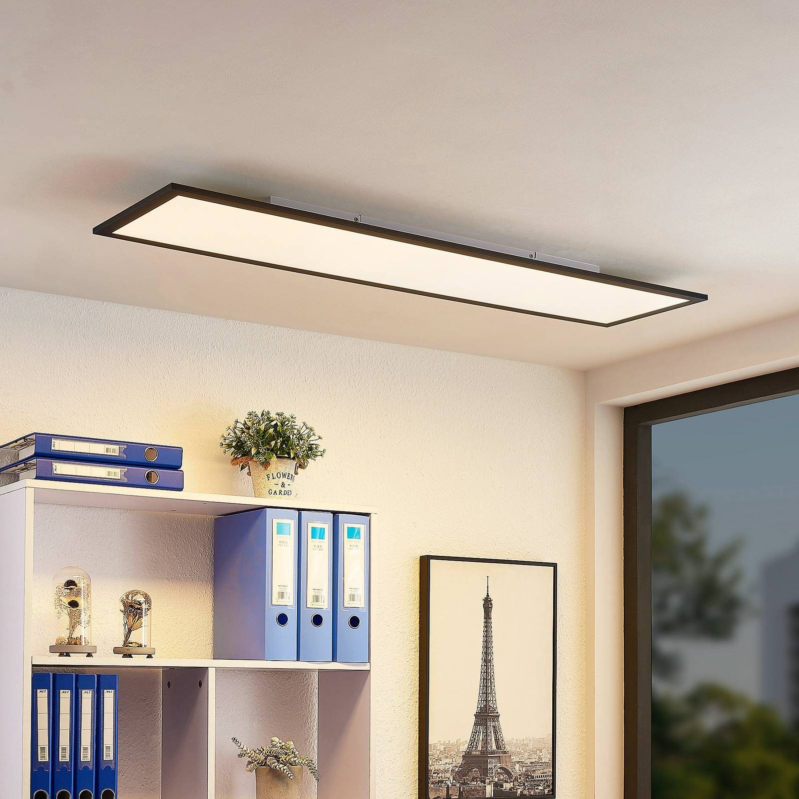 Modern, weiß, Schwarz, Lindby LED flammig, Nelios, inkl. Kunststoff, 1 fest LED-Leuchtmittel Panel universalweiß, Aluminium, verbaut,