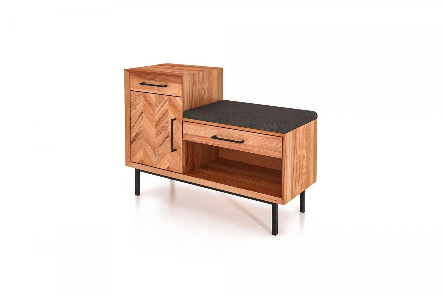 Kommode Kommode Seiba Kernbuche massiv 97x36x70 Fischgrät Stoff