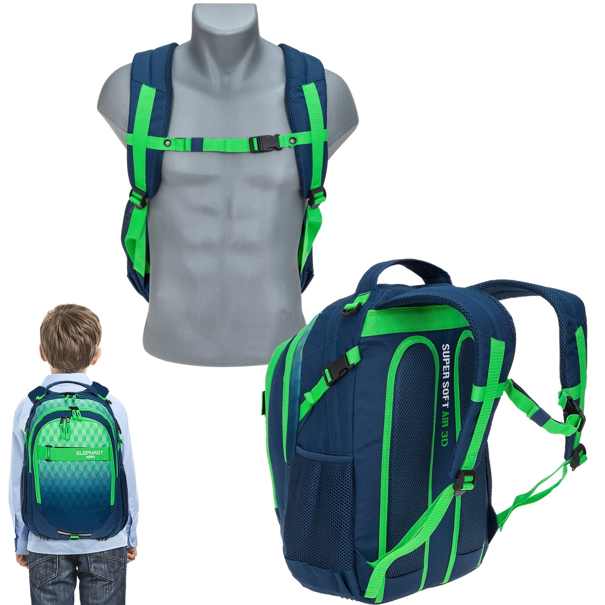 ELEPHANT Schulrucksack Hero Signature Schultasche (2 Teile Set), Rucksack + Mäppchen Box