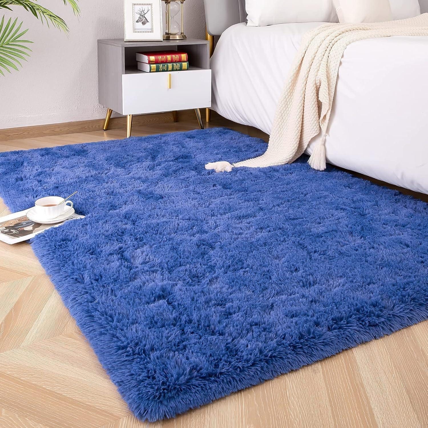 LuxusKollektion Hochflor-Teppich Teppich Hochflor Shaggy Wohnzimmer Schlafzimmer Blau 80 x 150 cm